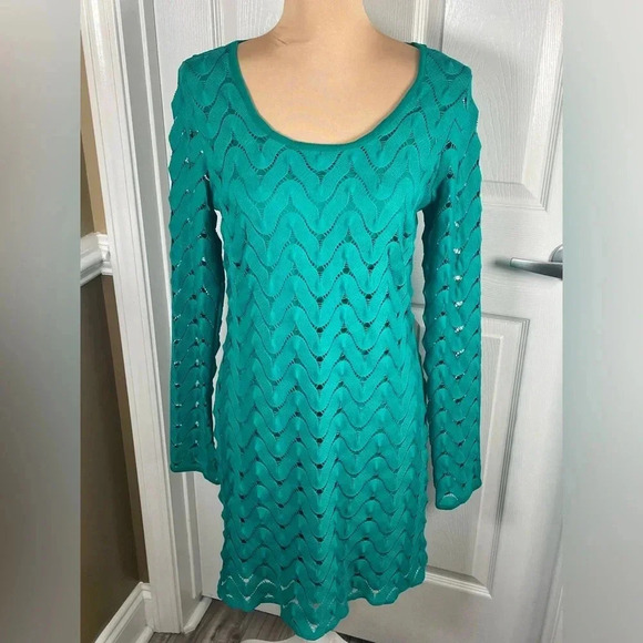 Free People Wild Thing Green Cutout Open Back Zigzag Tunic Dress - L - Picture 4 of 8